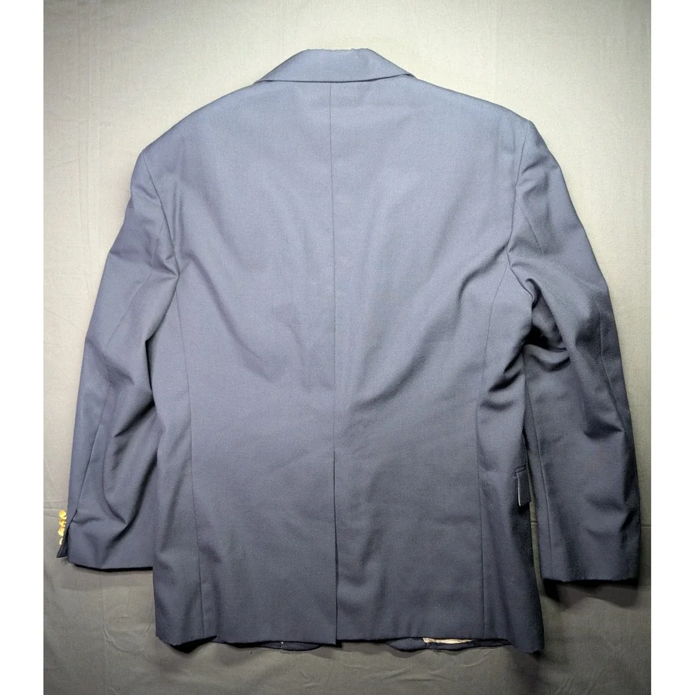 Old School Bespoke Mens Navy Blue 3 Button Blazer Gold Crest Buttons Sport Coat
